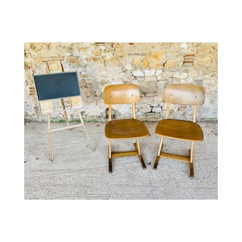 Pair of children's vintage school chairs by Casala