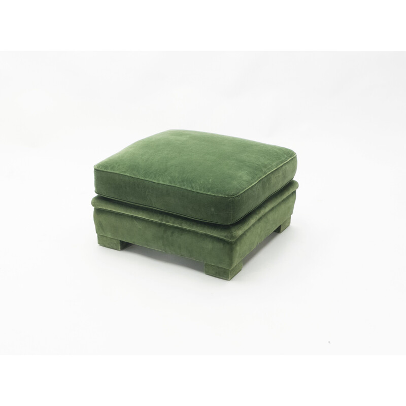 Pair of vintage neoclassical green velvet pouffes, Maison Jansen 1970