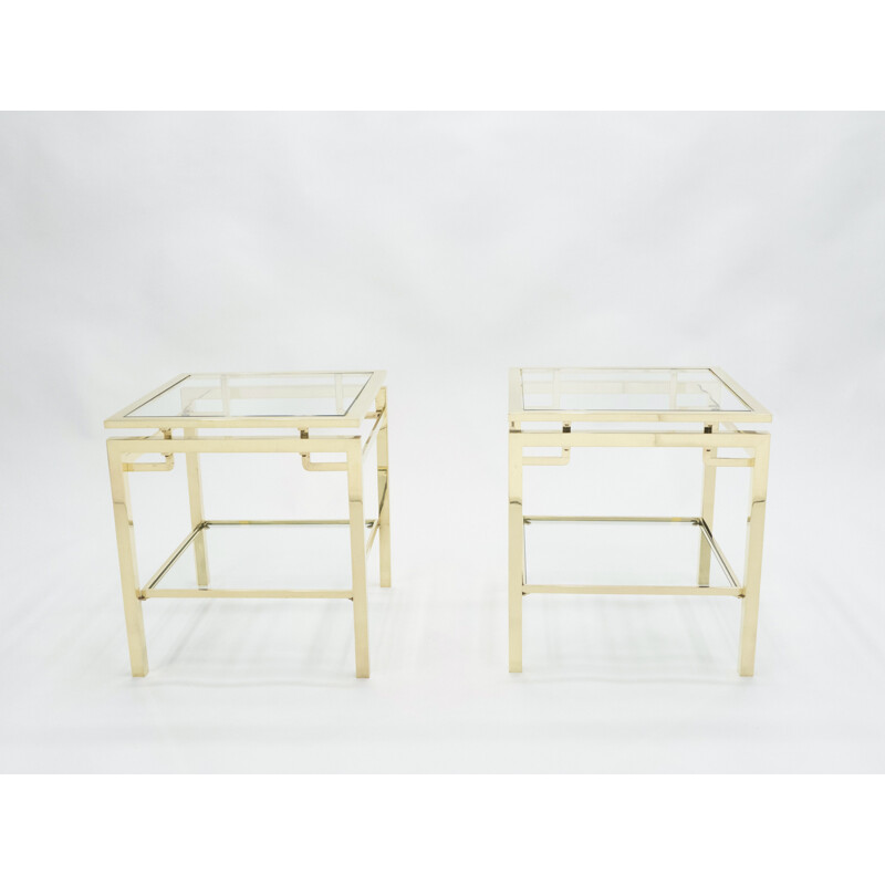 Pair of vintage Guy Lefevre brass sofa ends for Maison Jansen 1970s