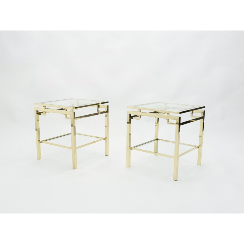 Pair of vintage Guy Lefevre brass sofa ends for Maison Jansen 1970s