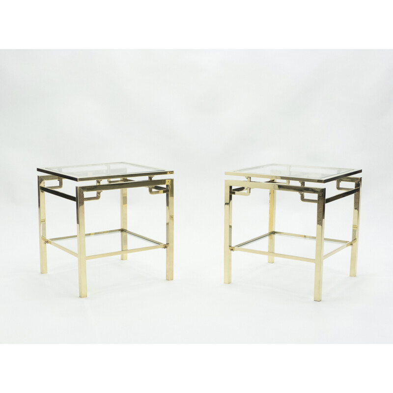 Pair of vintage Guy Lefevre brass sofa ends for Maison Jansen 1970s