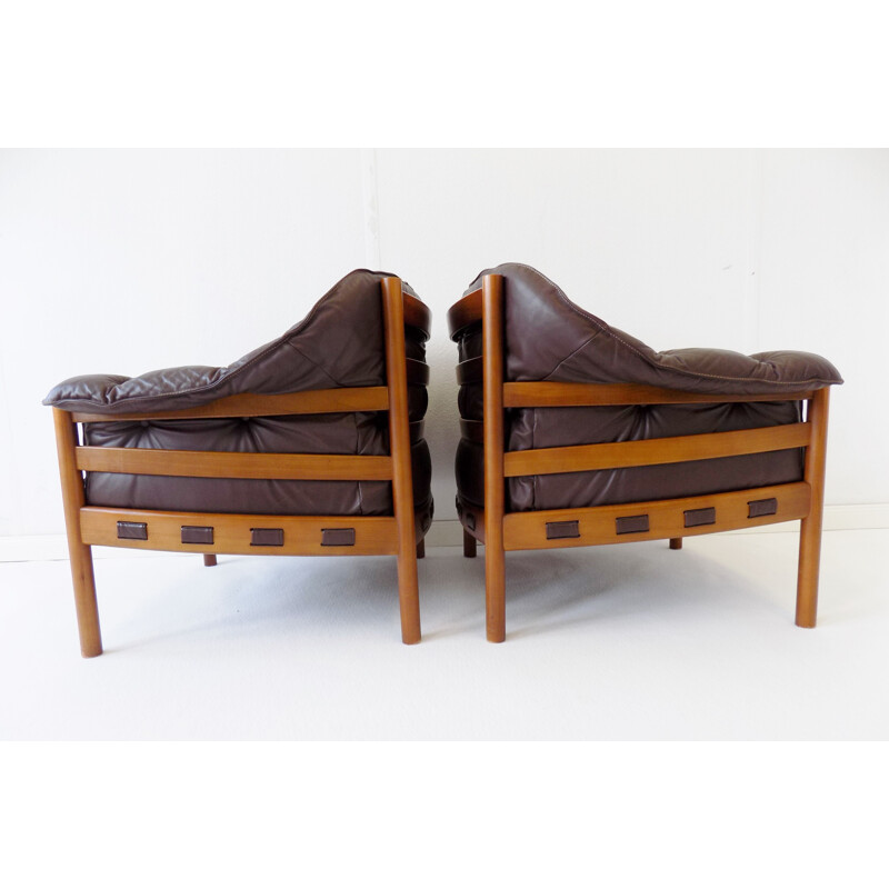 Pair of vintage Sven Ellekaer brown leather armchairs for Coja 1960