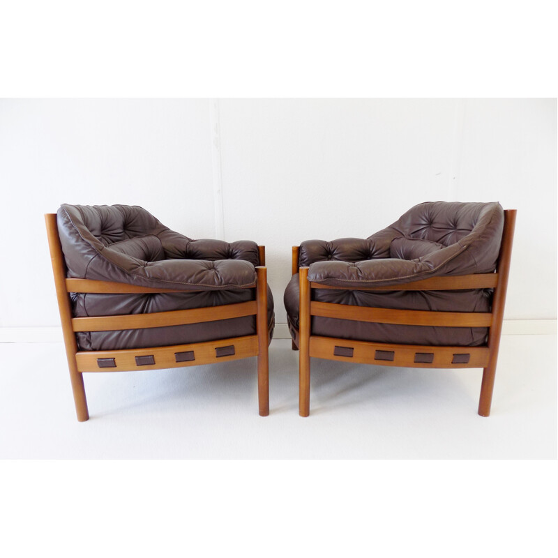 Pair of vintage Sven Ellekaer brown leather armchairs for Coja 1960