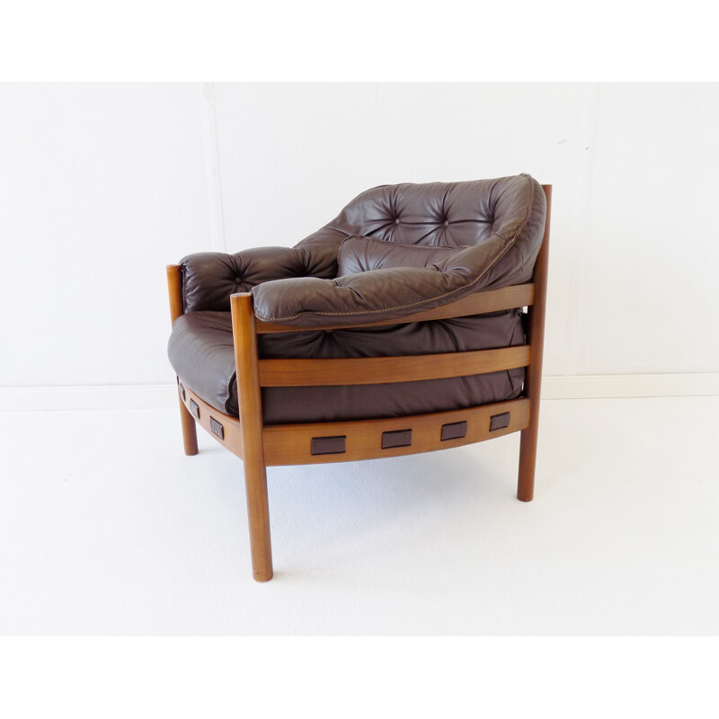 Pair of vintage Sven Ellekaer brown leather armchairs for Coja 1960