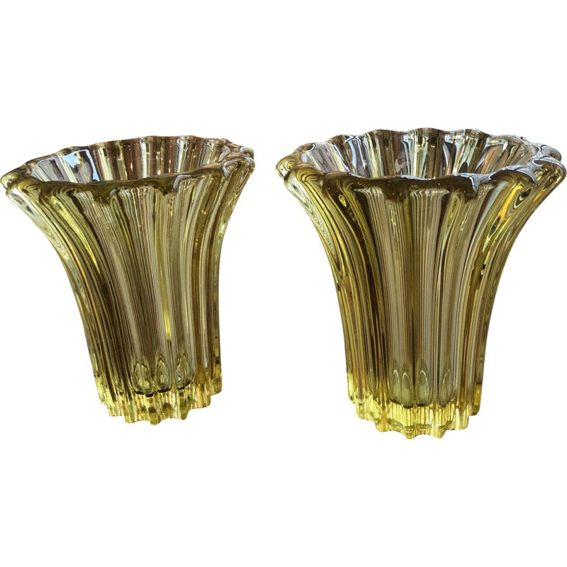 Paire de vases vintage jaune pierre d'avesn 1950