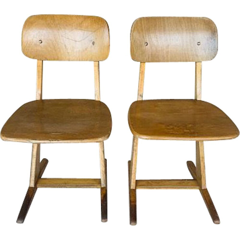 Pair of children's vintage school chairs by Casala