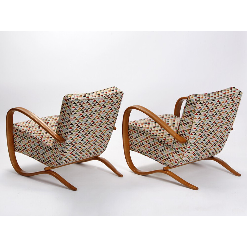 Paire de fauteuils "H-269" en bois et tissu, Jindrich HALABALA - 1930