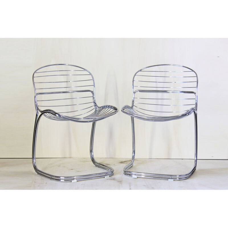 Pair of Steel Model "Sabrina" Dining Chairs By Gastone Rinaldi For Rima, Italy 1970s