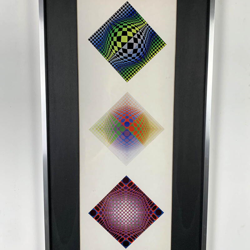 Vintage Tryptich Serigraphy by Victor Vasarely, 1970s