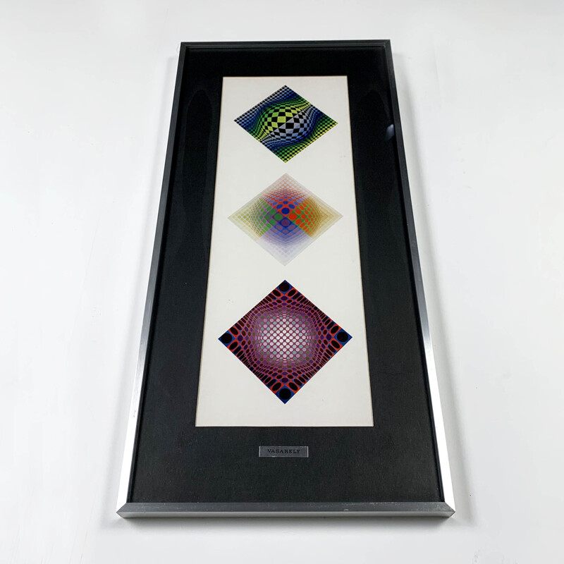 Vintage Tryptich Serigraphy by Victor Vasarely, 1970s