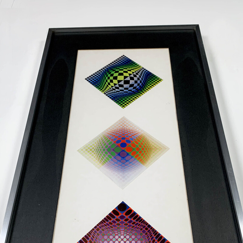 Vintage Tryptich Serigraphy by Victor Vasarely, 1970s