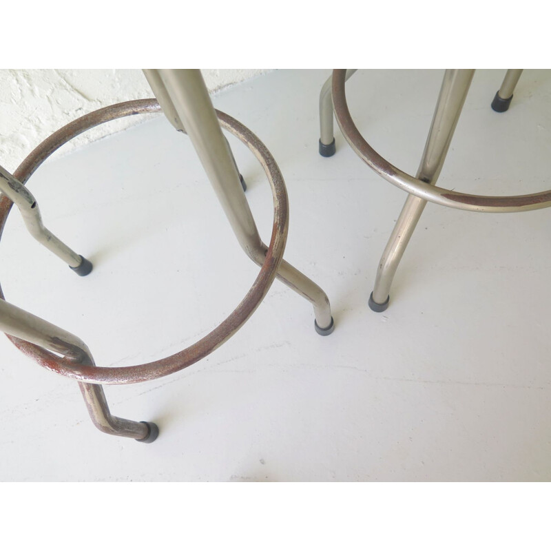 Vintage stools in metal and blue leatherette, 1950s