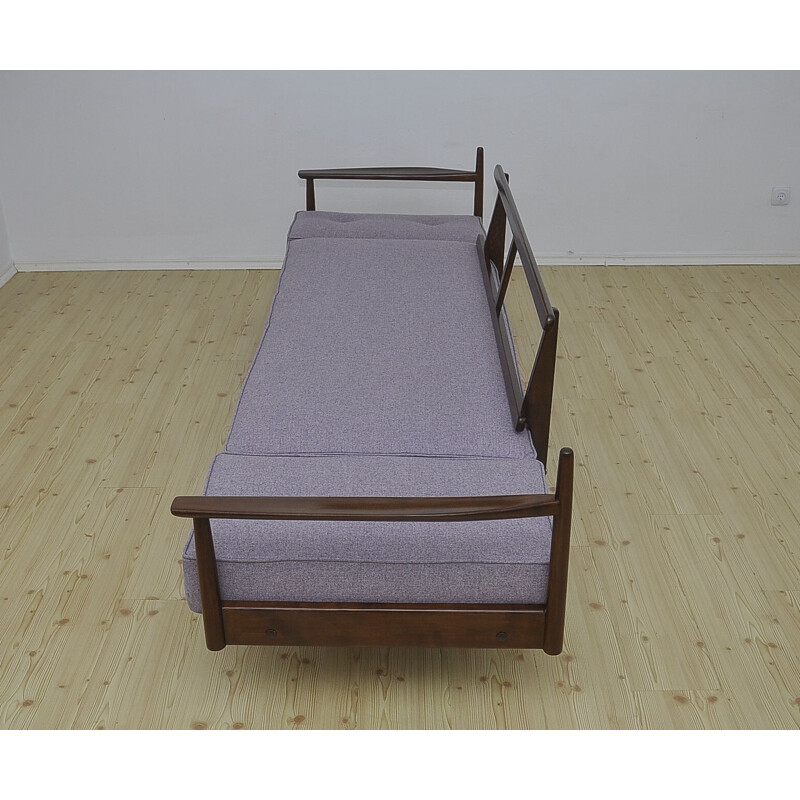 Canapé extensible vintage avec revêtement en laine, lit de jour 1960