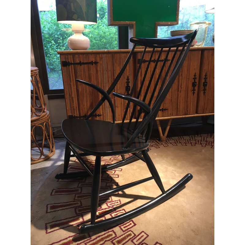 Rocking chair vintage Illum Wikkelso pour Niels Eilersen danois 1960