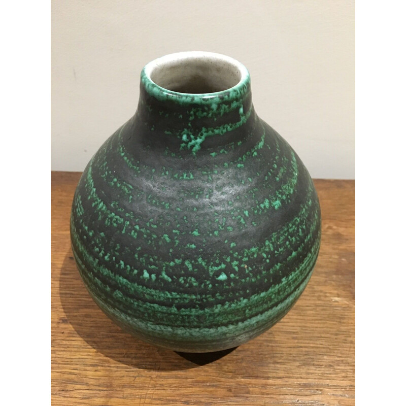 Vase vintage en céramique vert, 1950