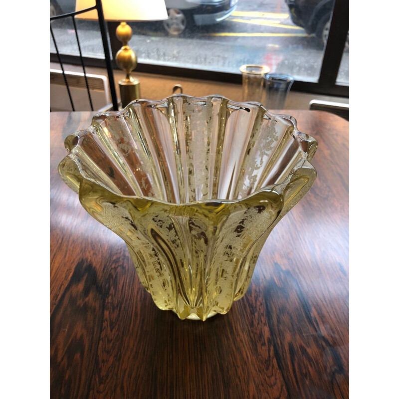 Vintage yellow vase with sandblasted effect