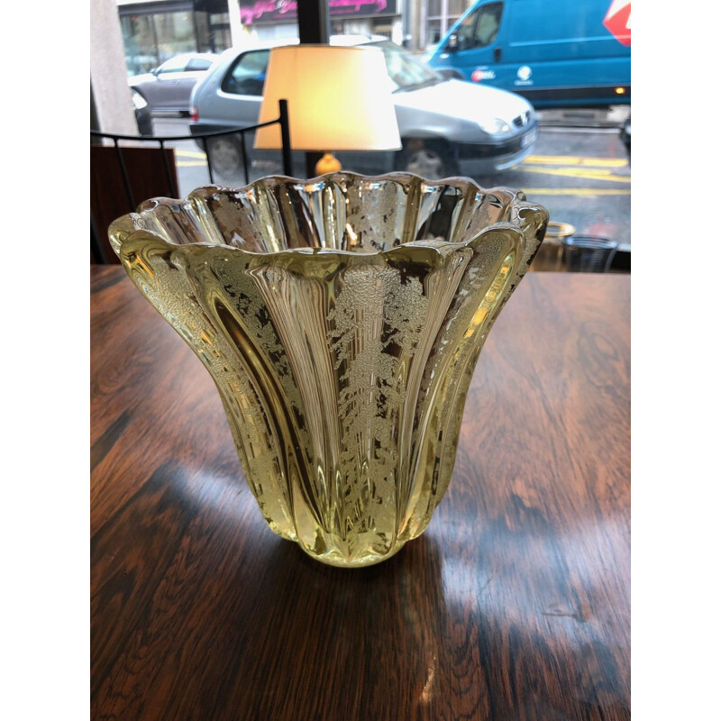 Vintage yellow vase with sandblasted effect