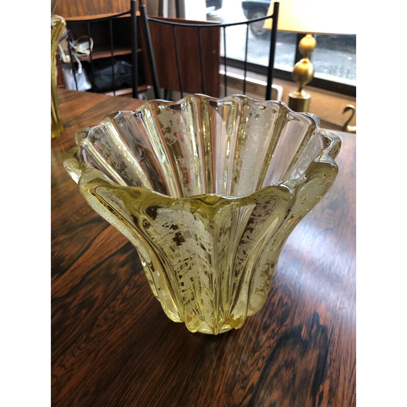 Vintage yellow vase with sandblasted effect