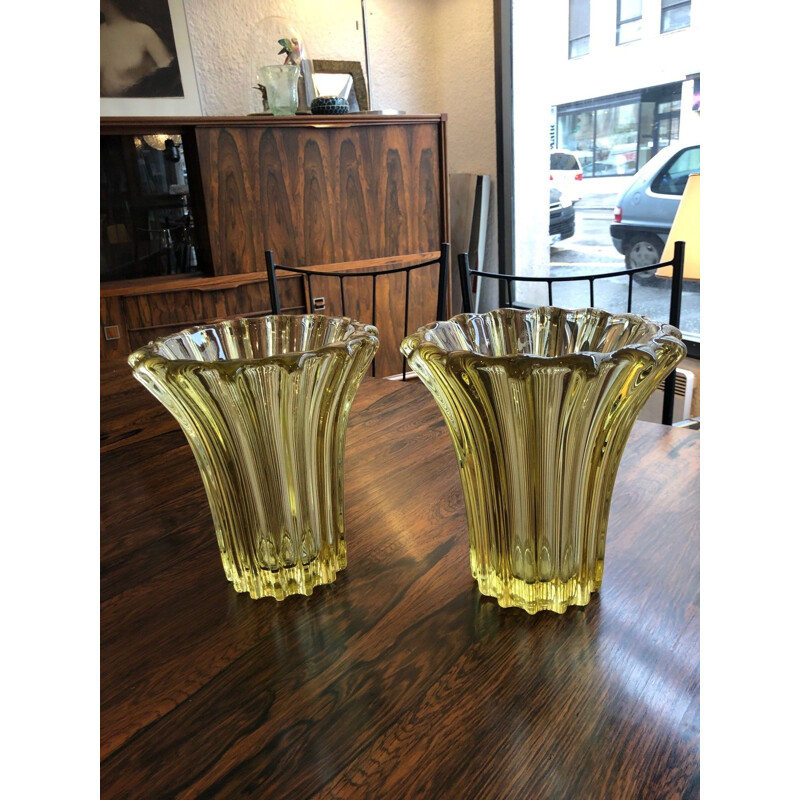 Paire de vases vintage jaune pierre d'avesn 1950