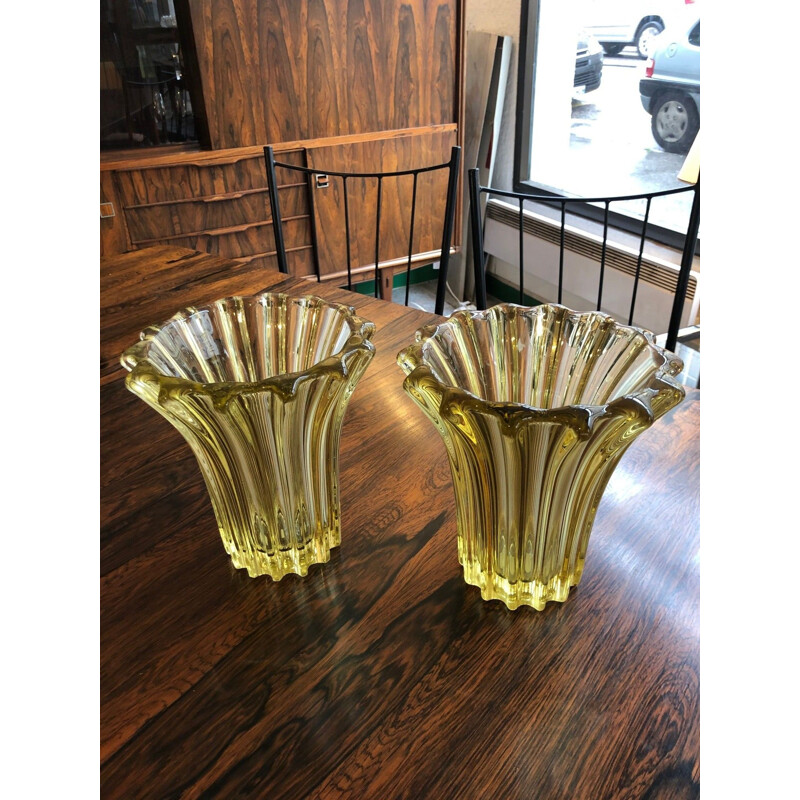 Pair of vintage yellow stone vases avesn 1950