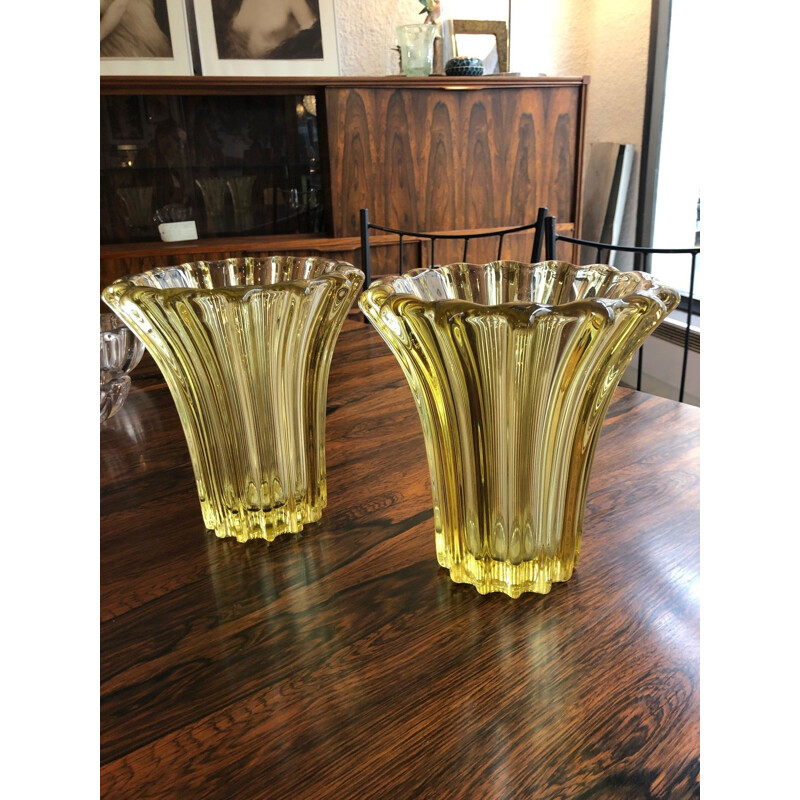 Pair of vintage yellow stone vases avesn 1950