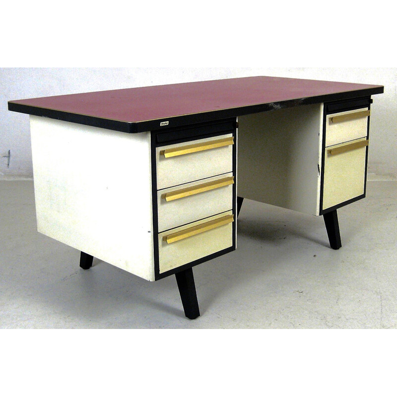 Set of 2 office pieces with a desk and a metal cupboard - 1960s