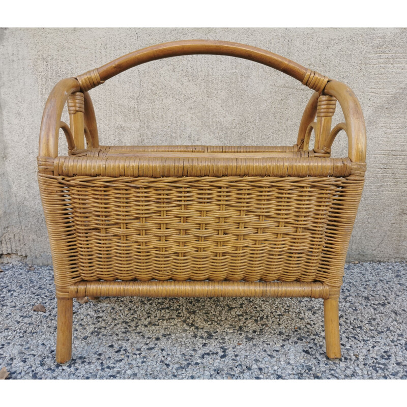 Vintage bamboo and rattan magazine rack 1970