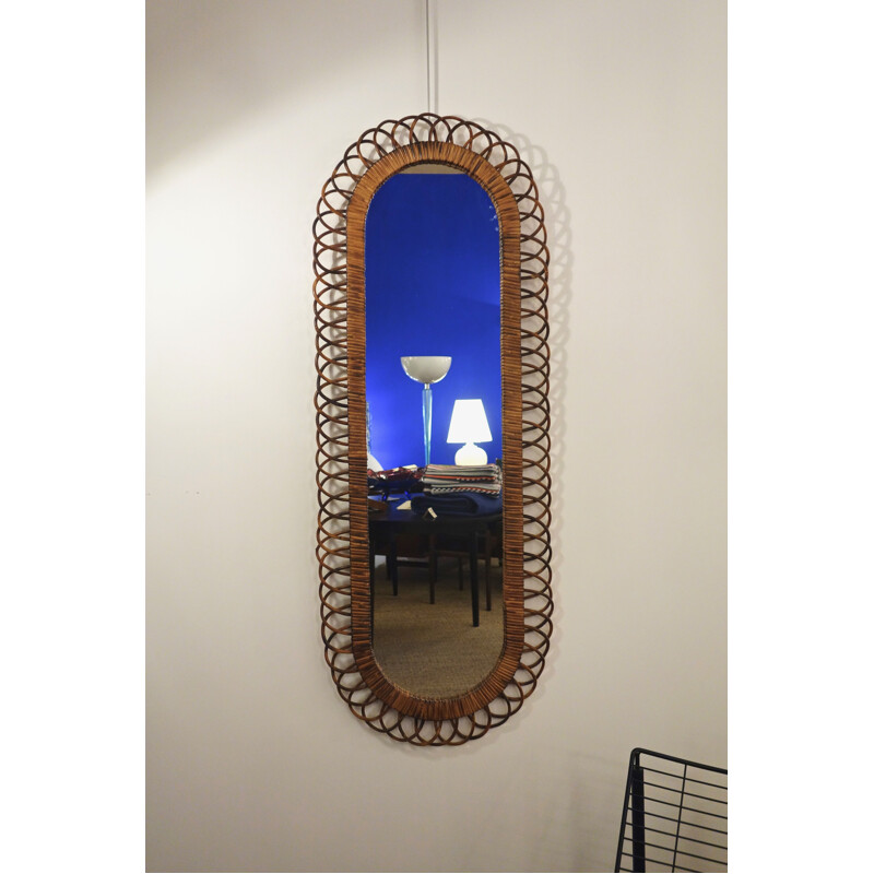 Vintage rattan mirror by Franco Albini for Bonacina 1960