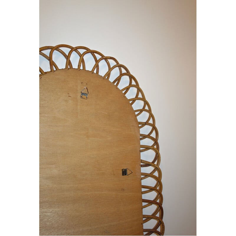 Miroir vintage en rotin de Franco Albini pour Bonacina 1960