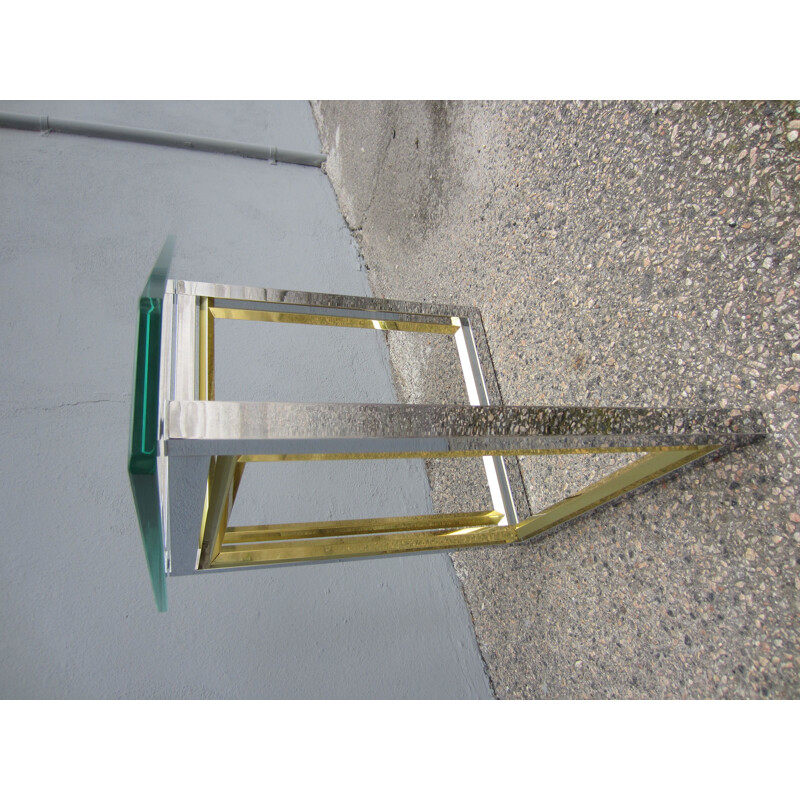 Vintage corner table in chrome and brass with glass top Romeo Rega 1970