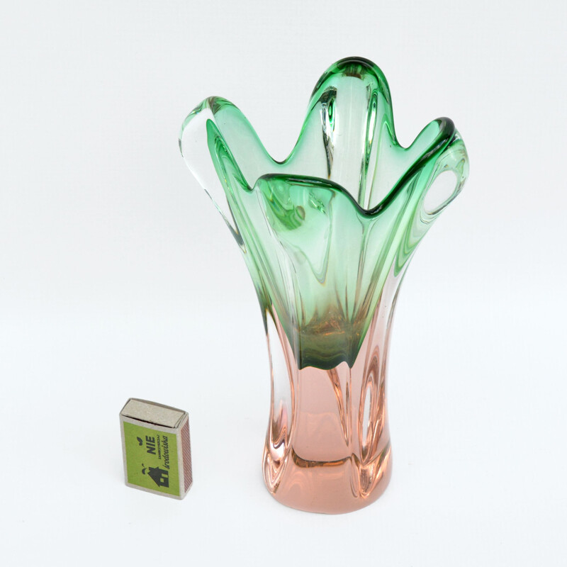 Vintage Glass vase designed by J. Hospodka Chribska Sklarna Czechoslovakia 1960