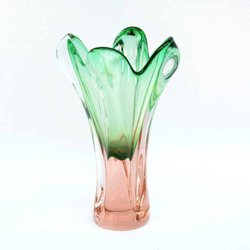 Vintage Glass vase designed by J. Hospodka Chribska Sklarna Czechoslovakia 1960