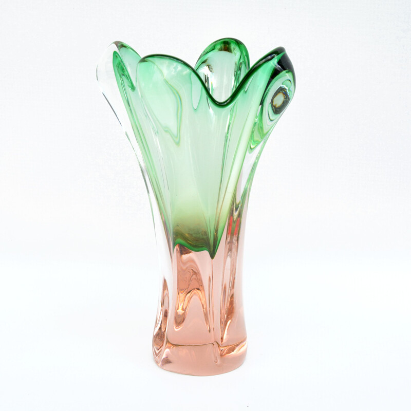 Vintage Glass vase designed by J. Hospodka Chribska Sklarna Czechoslovakia 1960