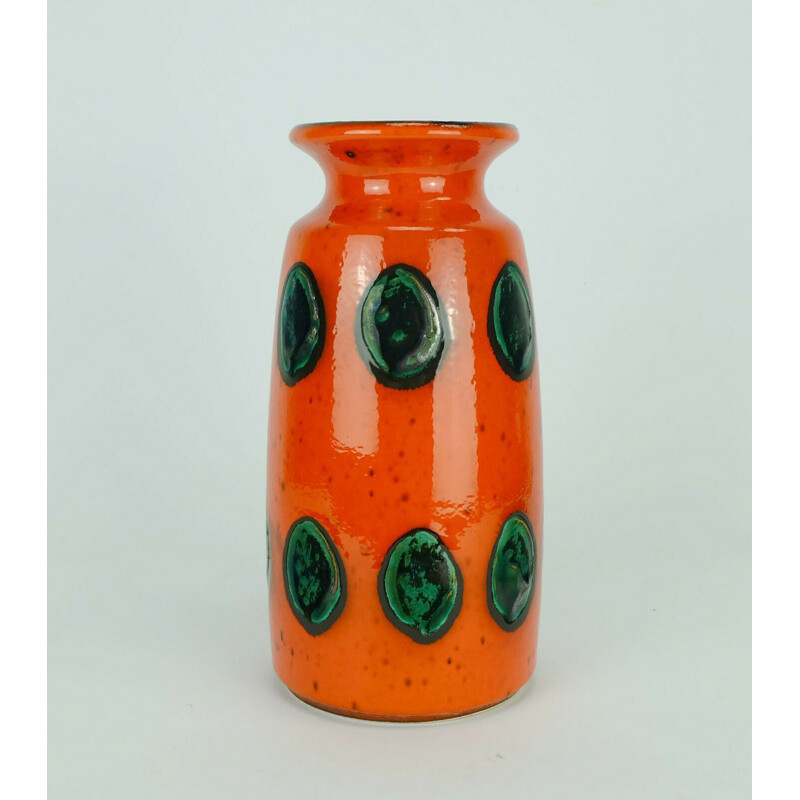 Vintage orange green black polka dot vase model 6825, 1960