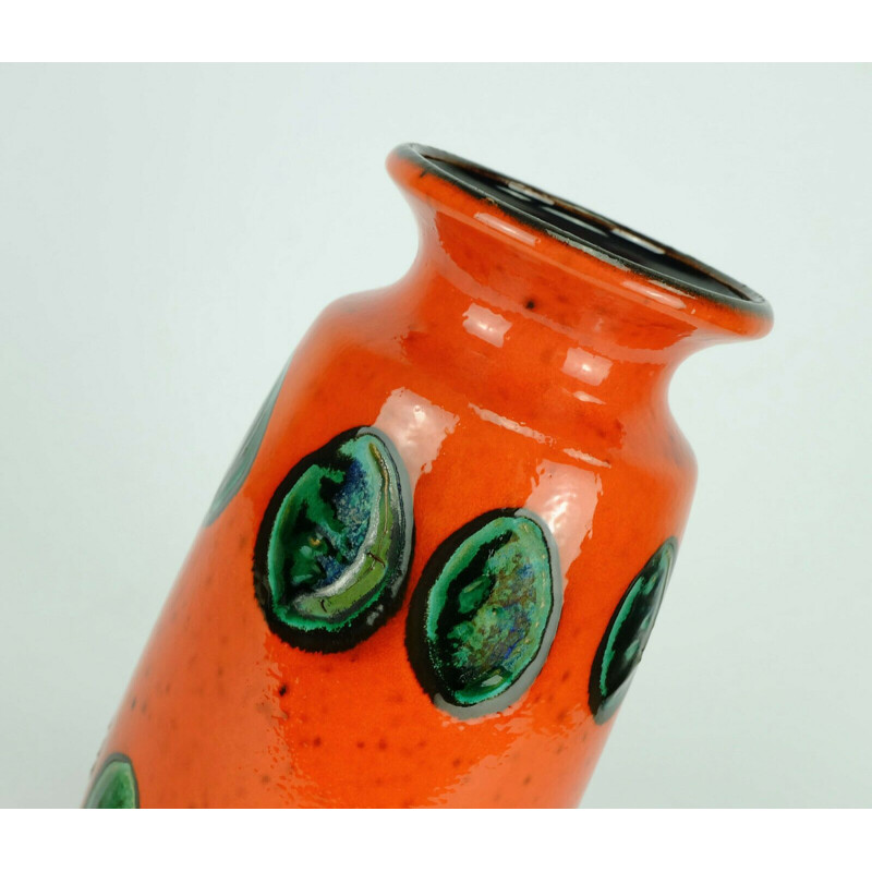 Vintage orange green black polka dot vase model 6825, 1960