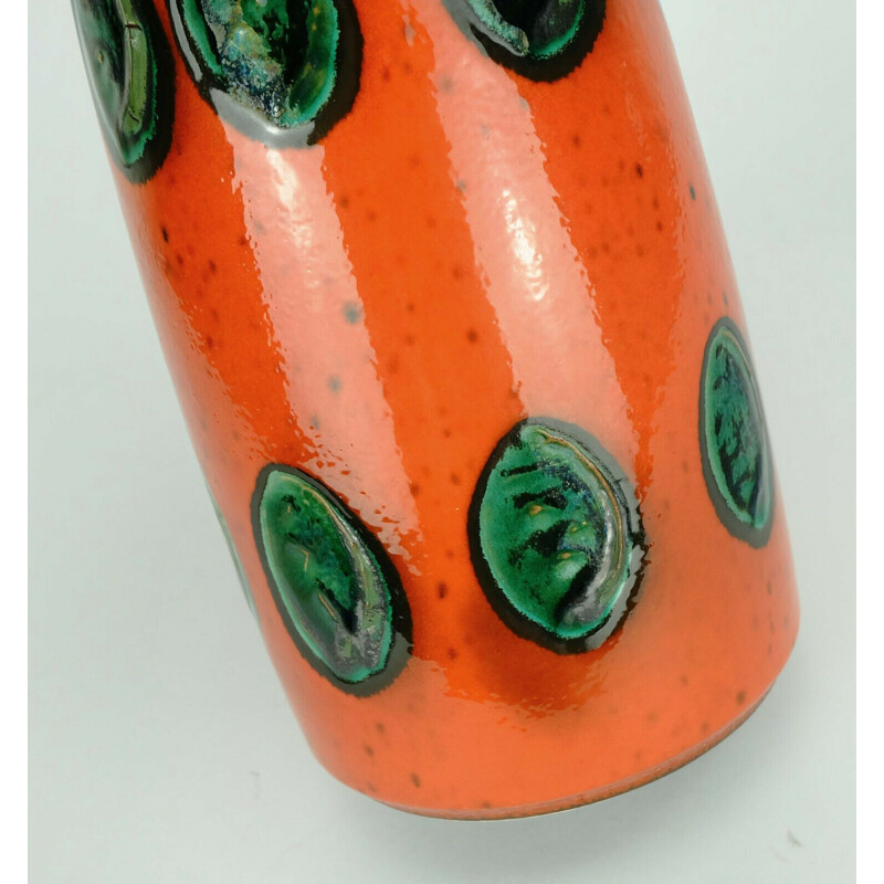 Vintage orange green black polka dot vase model 6825, 1960