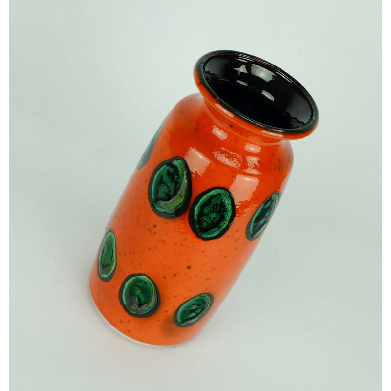 Vintage orange green black polka dot vase model 6825, 1960