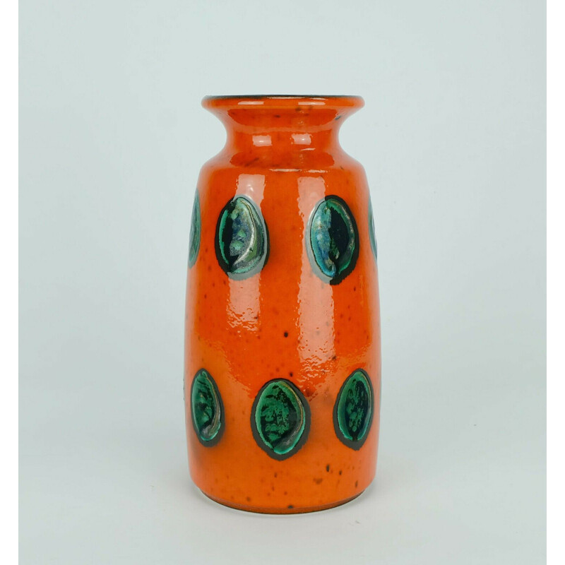 Vintage orange green black polka dot vase model 6825, 1960
