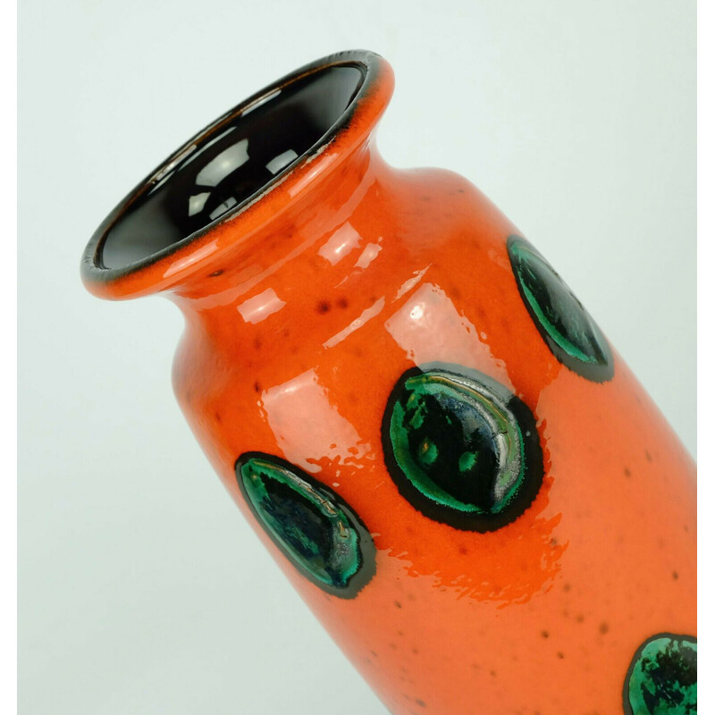 Vase vintage orange vert noir à pois modèle 6825, 1960
