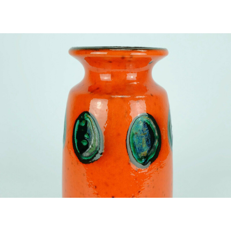 Vase vintage orange vert noir à pois modèle 6825, 1960