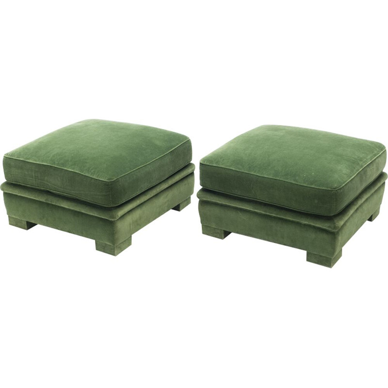 Pair of vintage neoclassical green velvet pouffes, Maison Jansen 1970