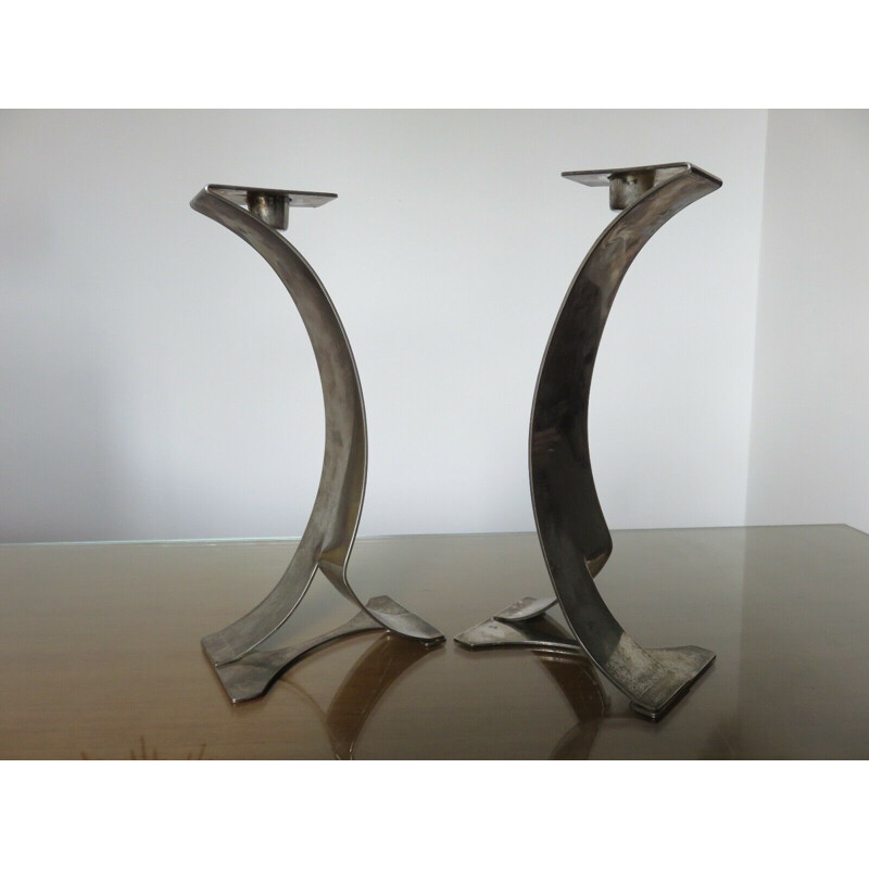 Pair of vintage Scandinavian silver plated metal candleholders 1980