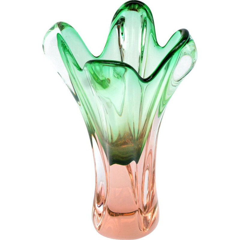 Vintage Glass vase designed by J. Hospodka Chribska Sklarna Czechoslovakia 1960