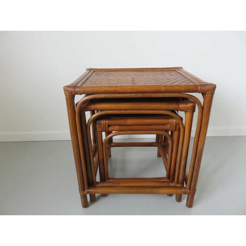 Vintage rattan bamboo nesting tables 1970