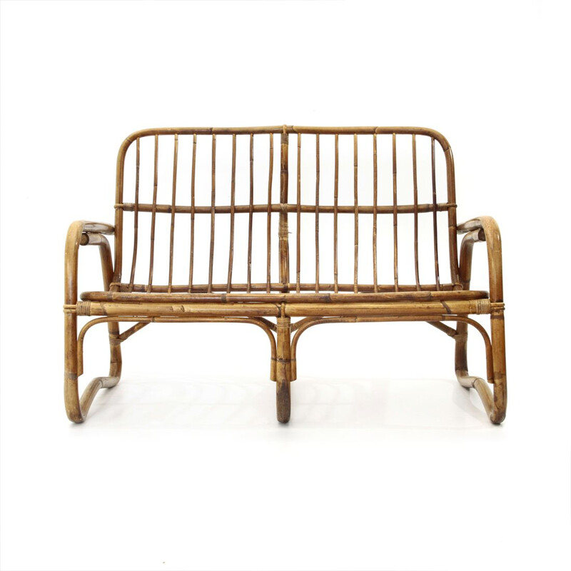 Vintage 2-seater rattan sofa, 1960s