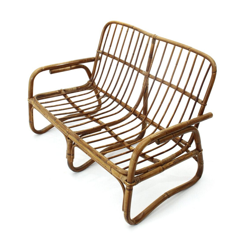 Sofá Rattan Vintage 2 lugares 1960