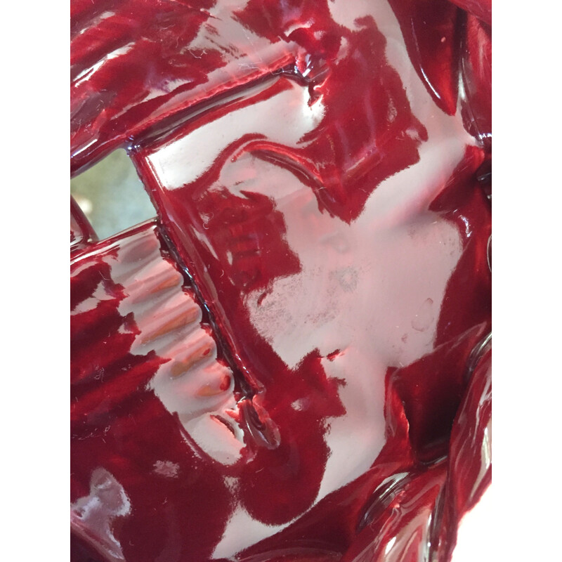 Coupe vintage  Vallauris en céramique rouge  de Jérome Massier