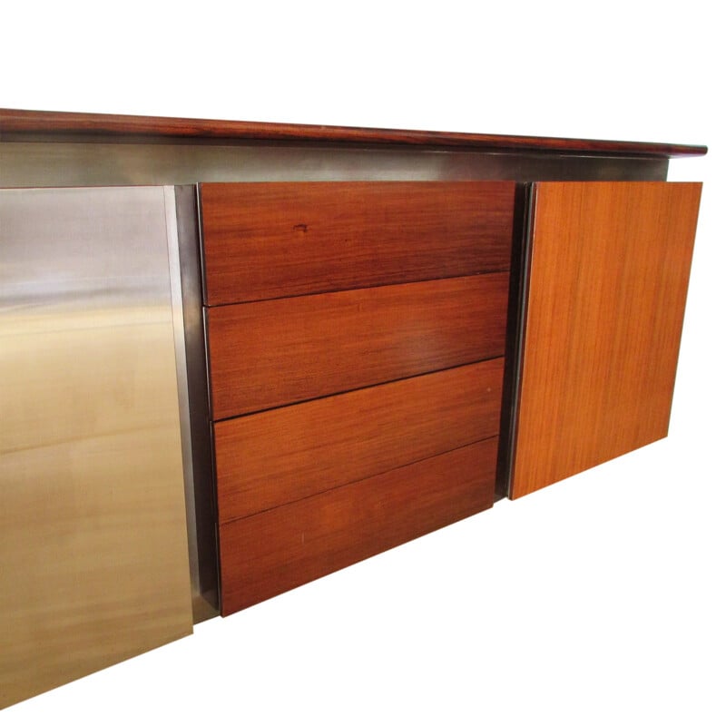 Modular Acerbis sideboard in mahogany and inox, Giotto STOPPINO - 1977