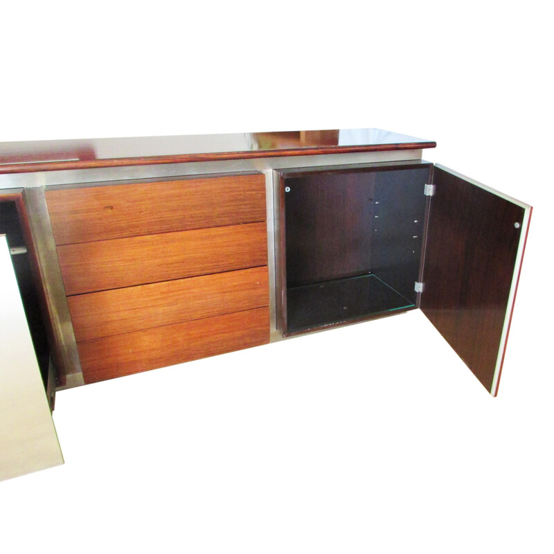 Credenza modulare Acerbis in mogano e acciaio inox, Giotto STOPPINO - 1977