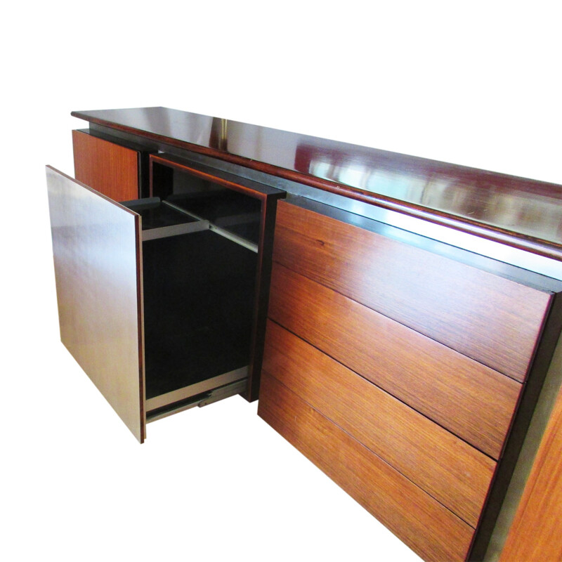 Modular Acerbis sideboard in mahogany and inox, Giotto STOPPINO - 1977